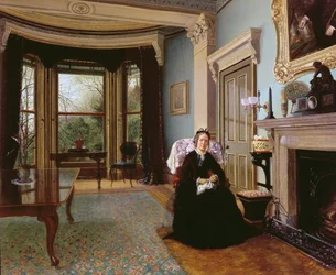 Interior vitoriano com a senhora sentada
